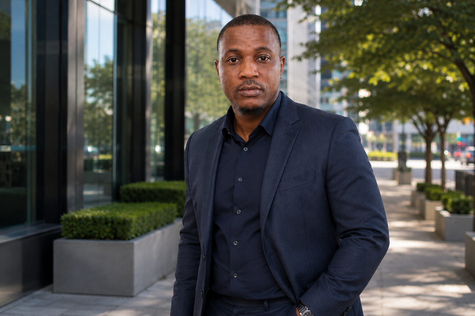 Balogun Adeolu standing in modern architecture